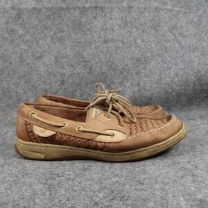Sperry Boat Shoes Womens 7 Casual Woven Leather Moc Toe Slip On Brown Classic